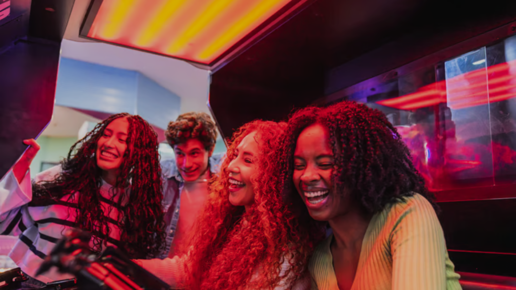 Group doing party in party bus