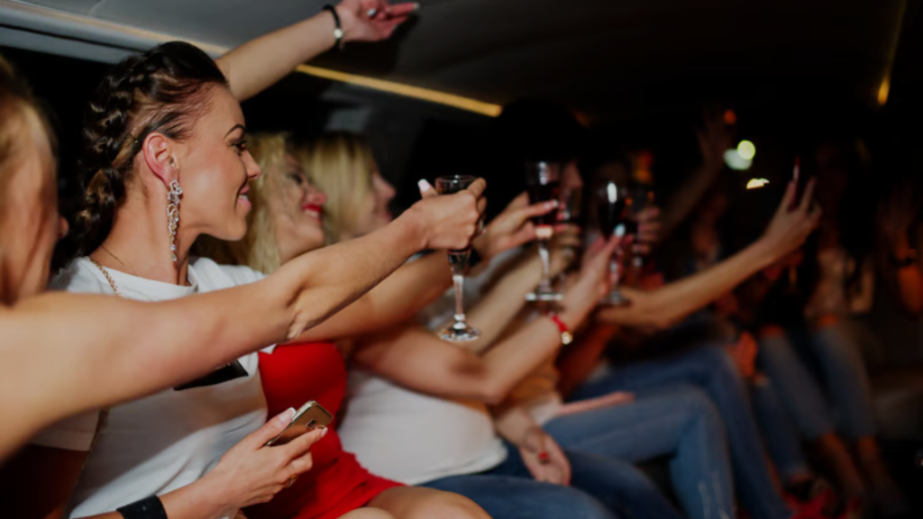 Birthday in elegant luxury limo party bus